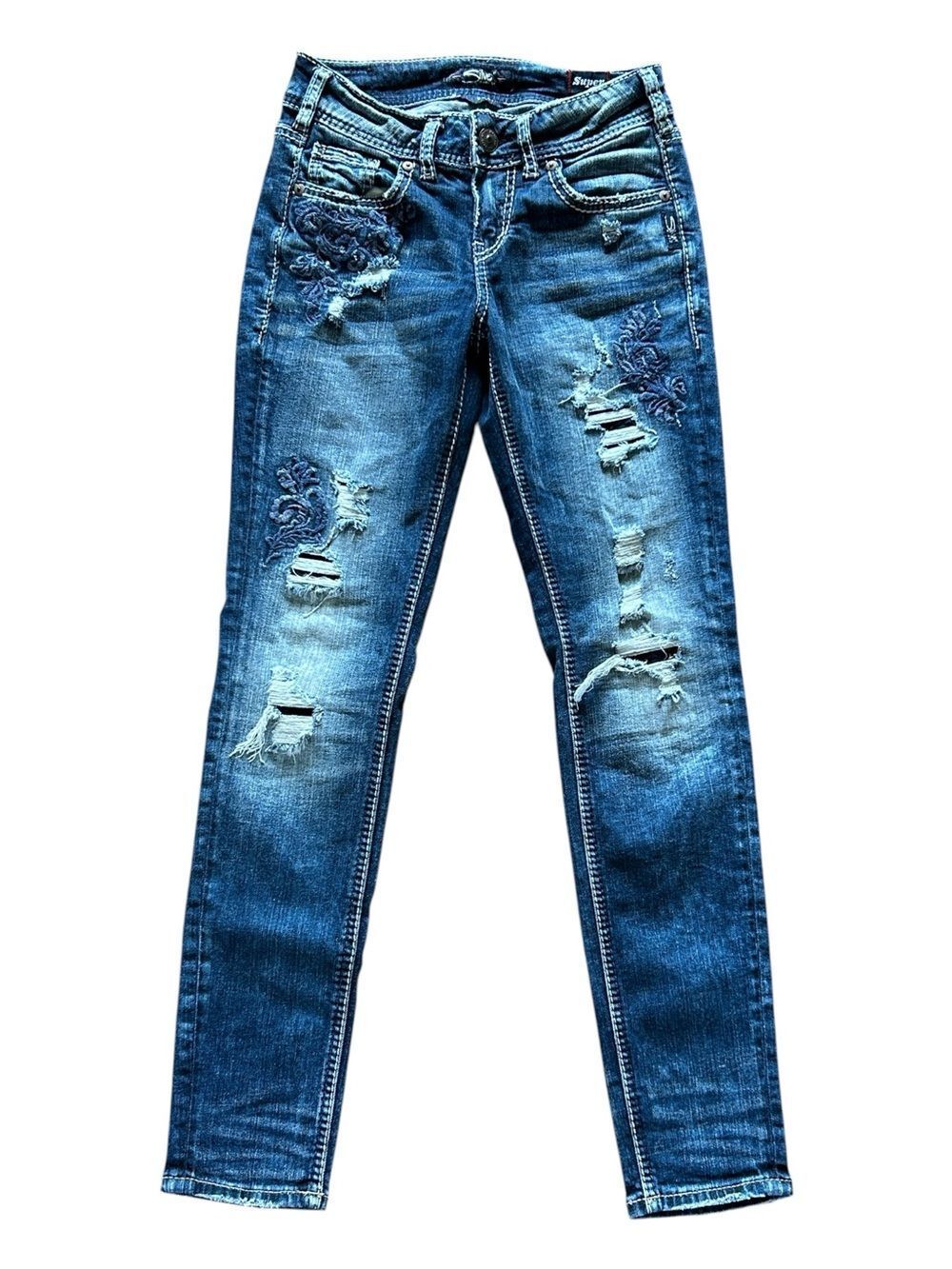 Silver Suki Mid Skinny Embroidered Jeans